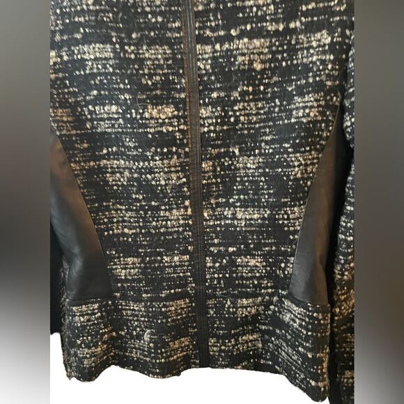 REBECCA TAYLOR PEBBLED TWEED BLACK N GREY JACKET WITH FAUX LEATHER ACCENTS, SZ4 - Picture 13 of 14